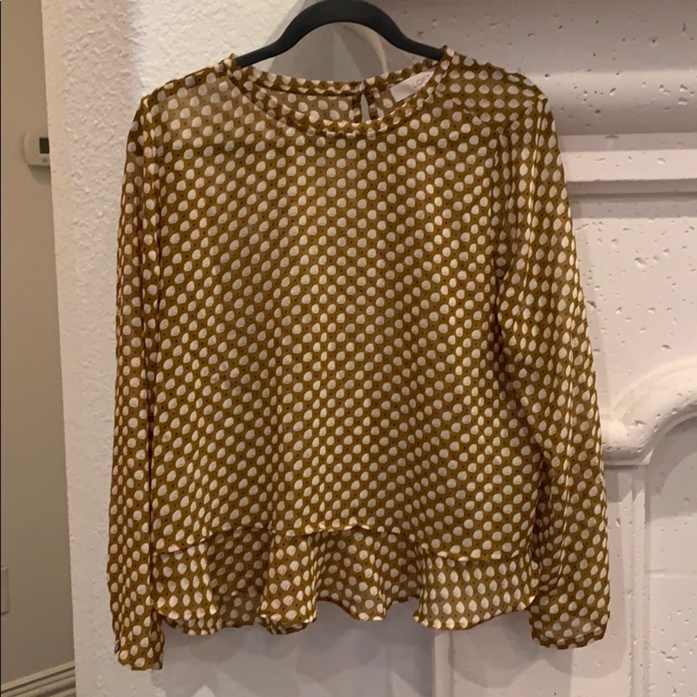 LOFT mustard blouse with white and pink LP size